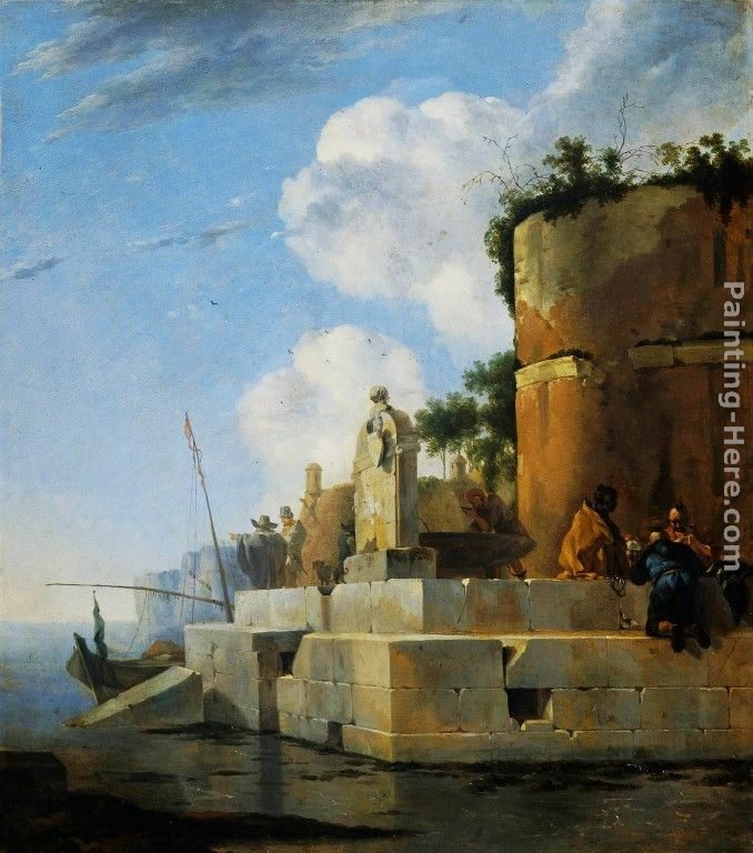 Jan Asselyn A Waterside Ruin in Italy